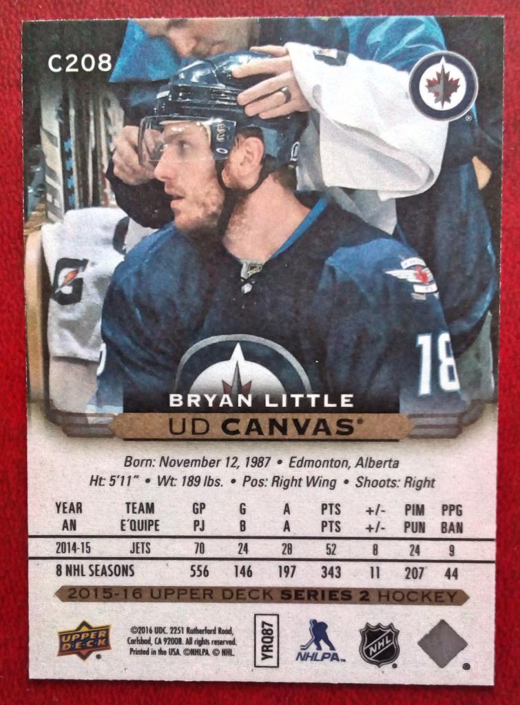 2015-16 Upper Deck Canvas #C208 Bryan Little (NHL) Winnipeg Jets 1