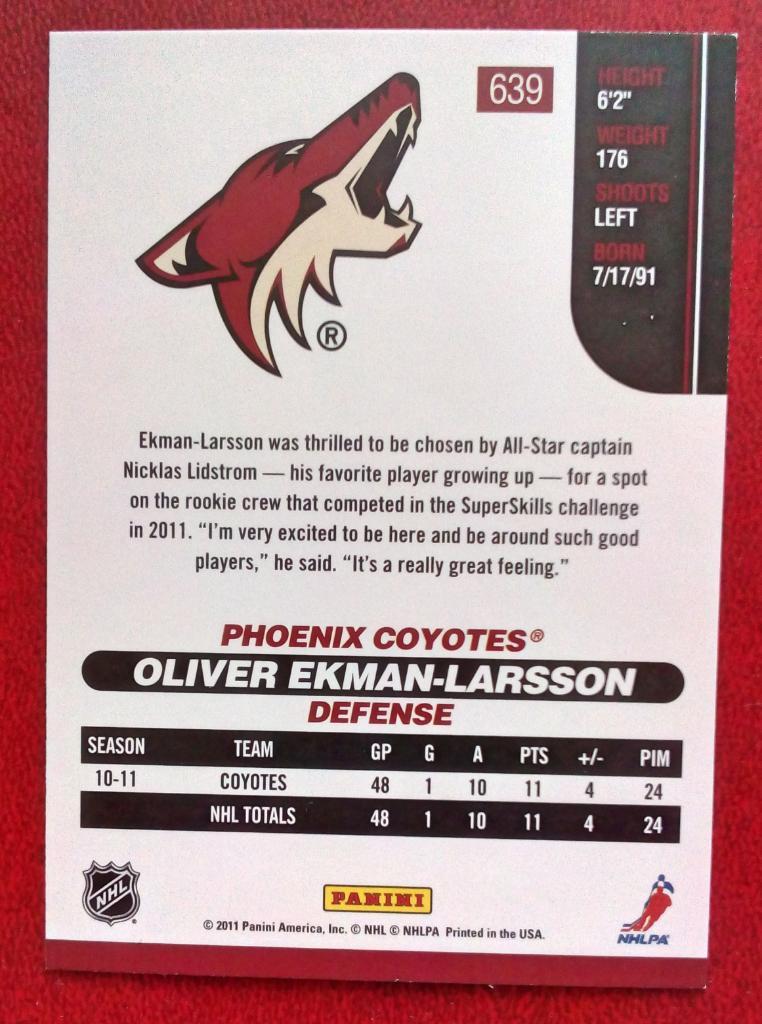 2010-11 Score #639 Oliver Ekman-Larsson RC (NHL) Phoenix Coyotes 1