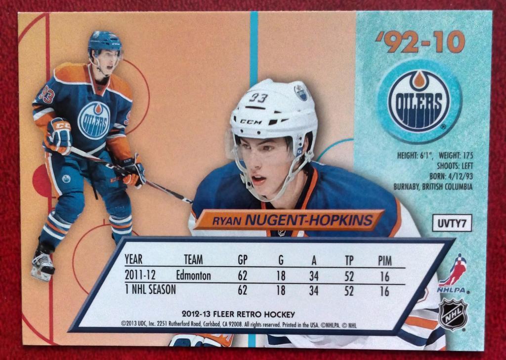 2012-13 Fleer Retro 1992-93 Ultra #9210 Ryan Nugent-Hopkins (NHL) Edmonton Oiler 1