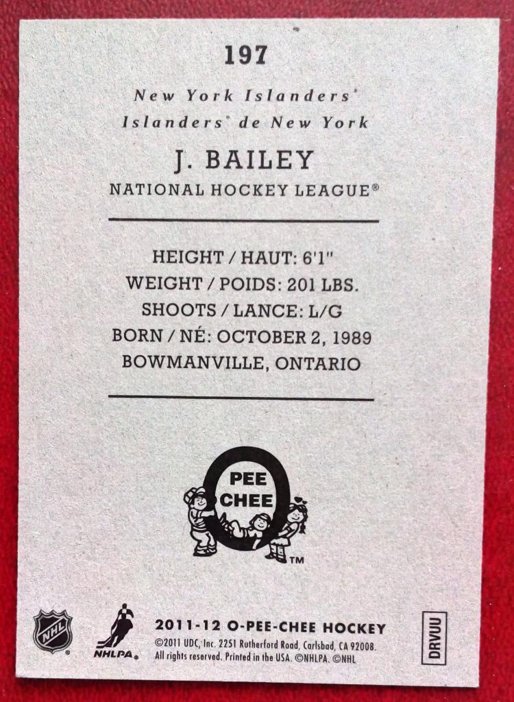 2011-12 O-Pee-Chee Retro #197 Josh Bailey (NHL) New York Islanders 1