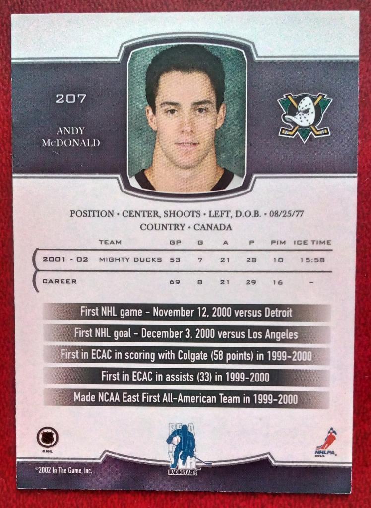 2002-03 BAP First Edition #207 Andy McDonald (NHL) Anaheim Ducks 1