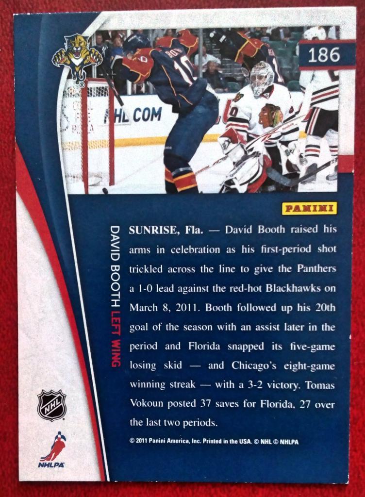 2011-12 Pinnacle #186 David Booth (NHL) Florida Panthers 1