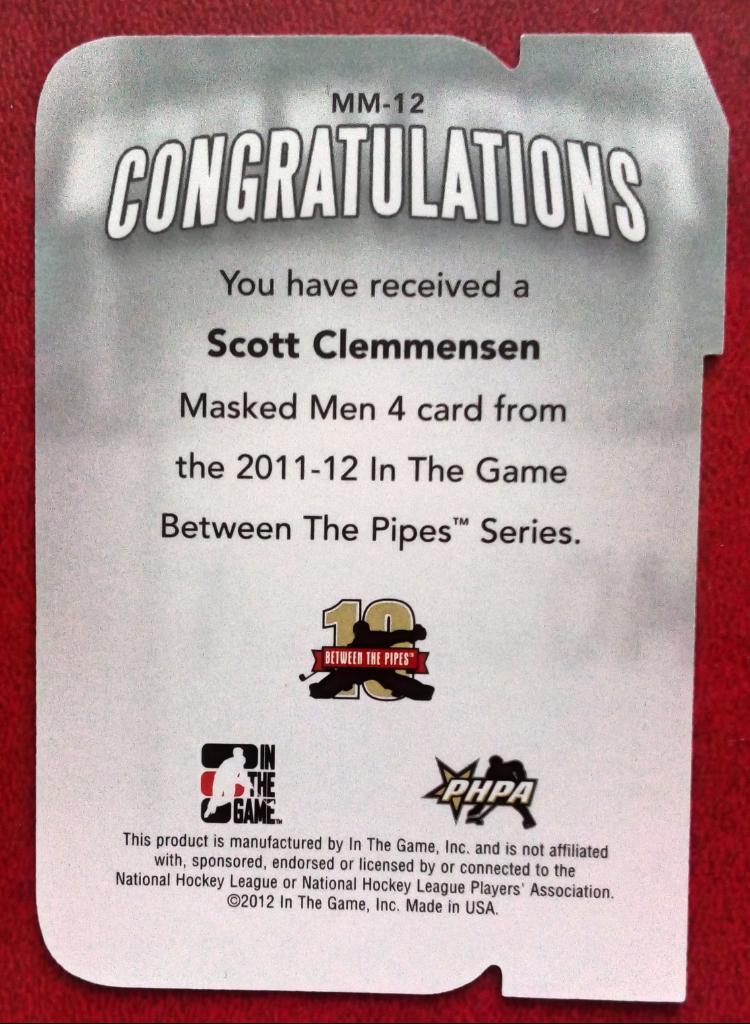 2011-12 Between The Pipes Masked Men IV Ruby Die Cuts #MM12 Scott Clemmensen (NH 1