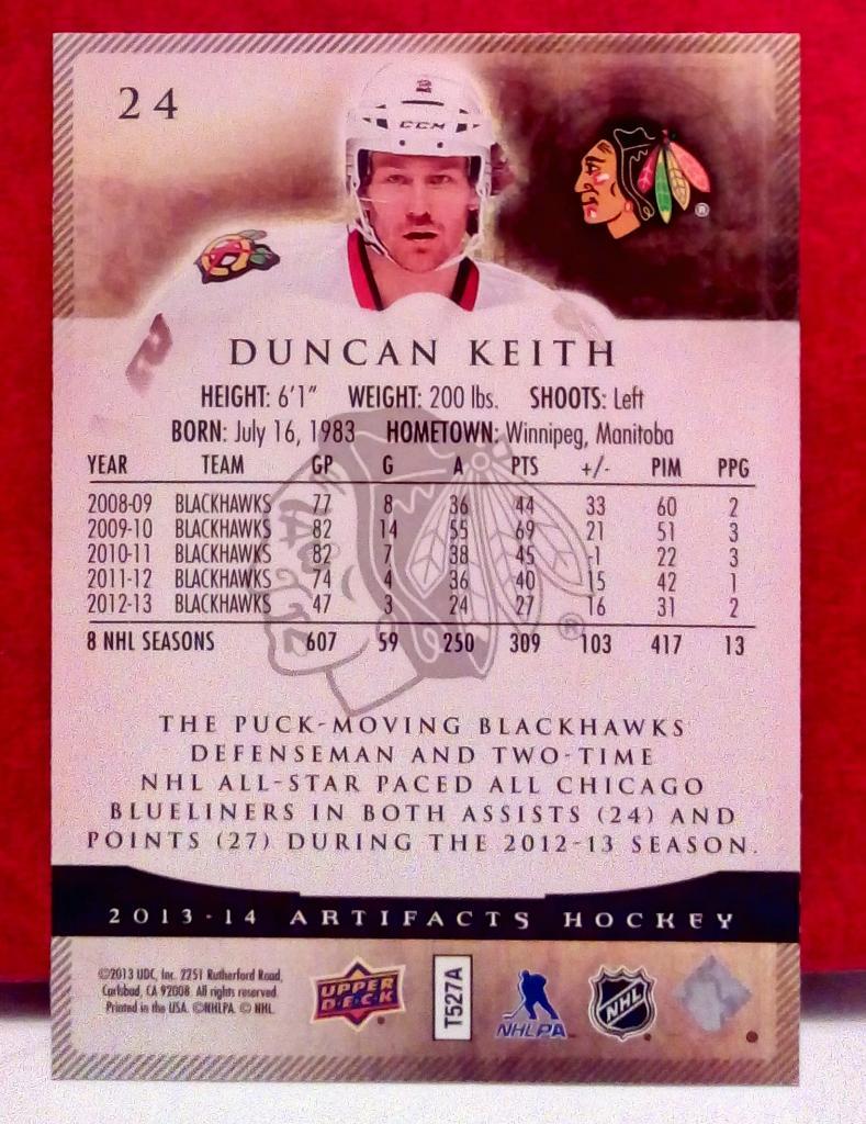 2013-14 Artifacts #24 Duncan Keith (NHL) Chicago Blackhawks 1