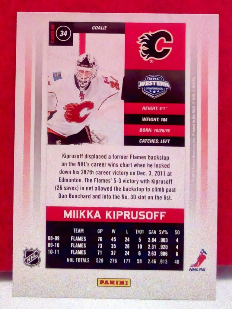 2011-12 Panini Contenders #34 Miikka Kiprusoff (NHL) Calgary Flames 1