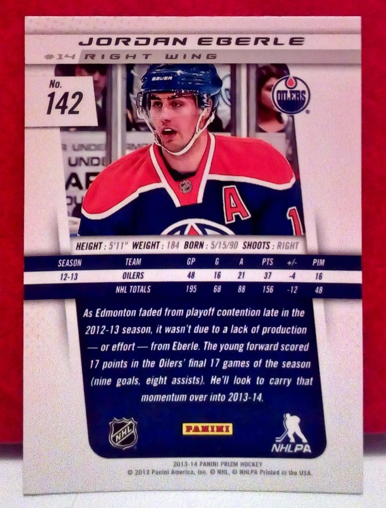 2013-14 Panini Prizm #142 Jordan Eberle (NHL) Edmonton Oilers 1