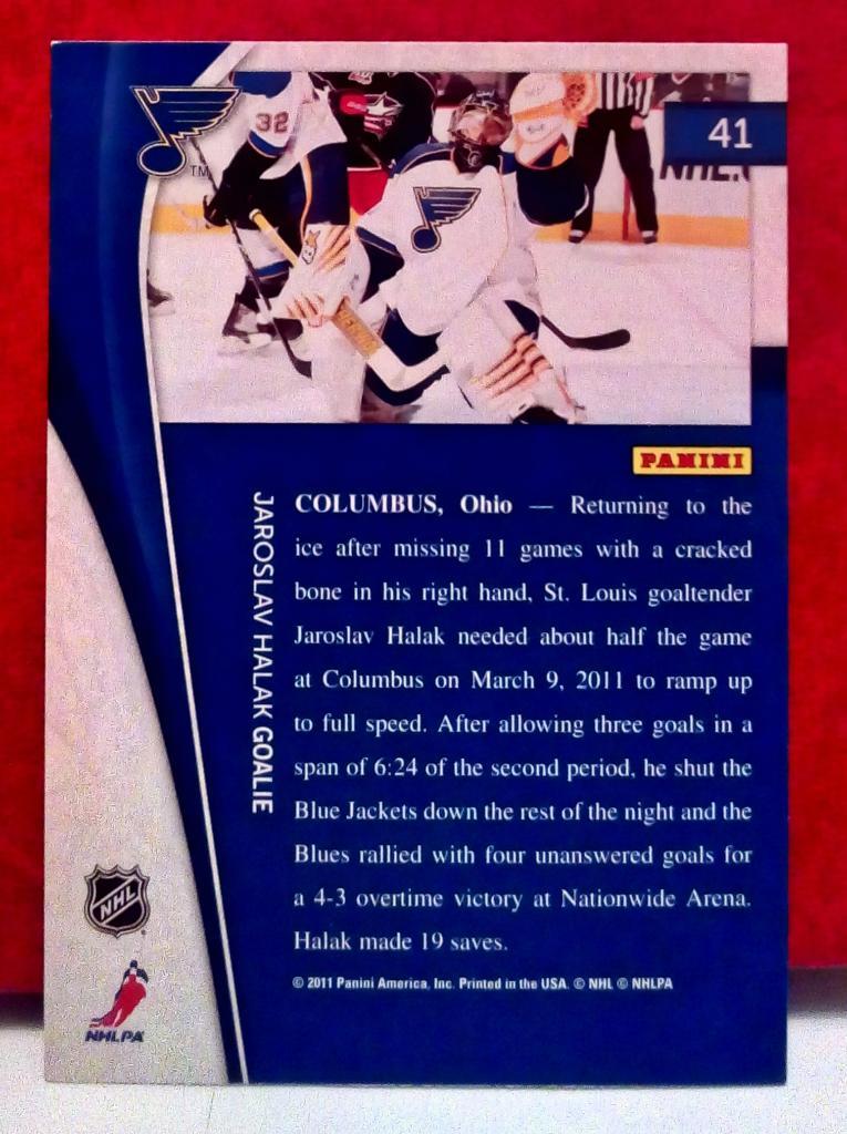 2011-12 Pinnacle #41 Jaroslav Halak (NHL) St Louis Blues 1