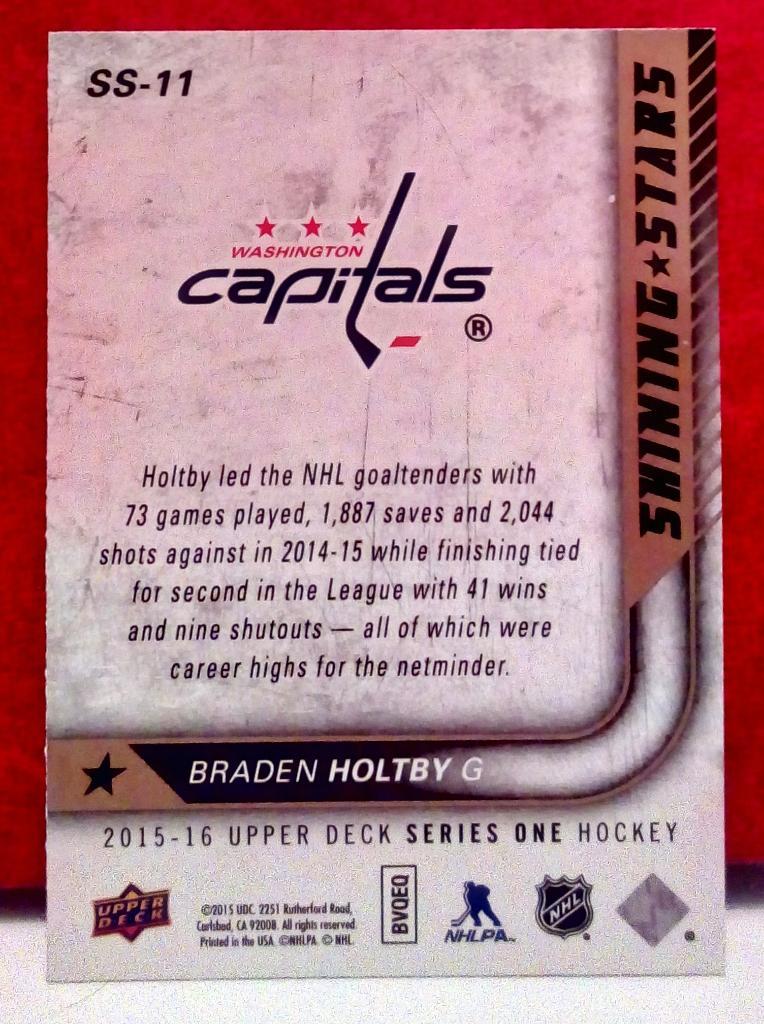 2015-16 Upper Deck Shining Stars #SS11 Braden Holtby (NHL) Washington Capitals 1