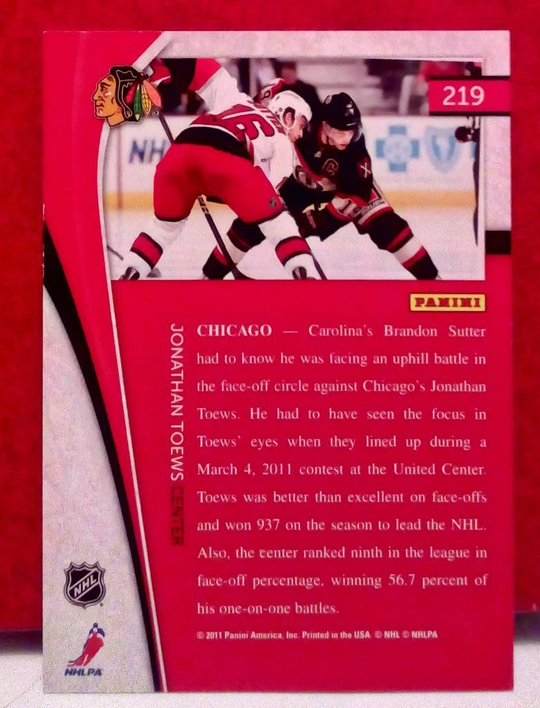 2011-12 Pinnacle Rink Collection #219 Jonathan Toews (NHL) Chicago Blackhawks 1