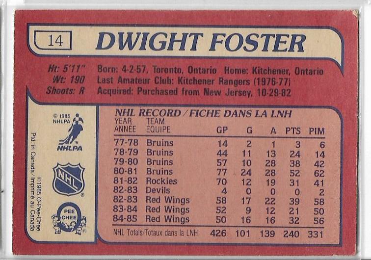 1985-86 O-Pee-Chee #14 Dwight Foster 1