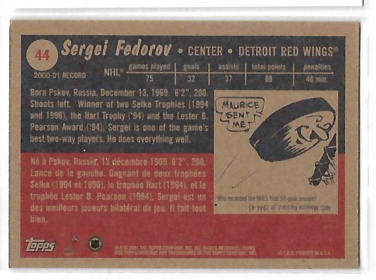 2001-02 Topps Heritage #44 Sergei Fedorov 1