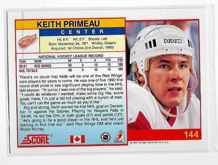 1991-92 Score #144 Keith Primeau 1