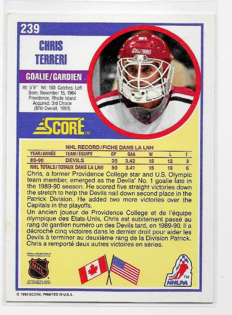 1990-91 Score #239 Chris Terreri RC 1