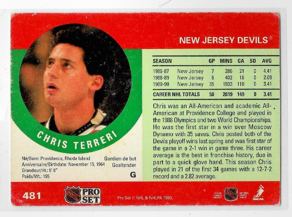1990-91 Pro Set #481 Chris Terreri RC 1
