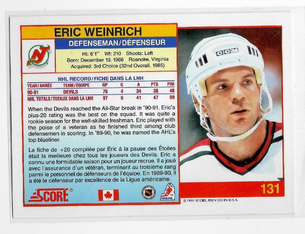 1991-92 Score #131 Eric Weinrich 1