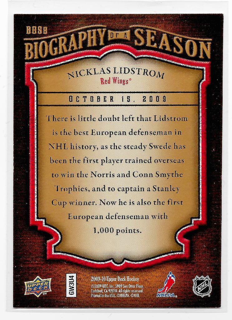 2009-10 Upper Deck Biography of a Season #BOS8 Nicklas Lidstrom 1