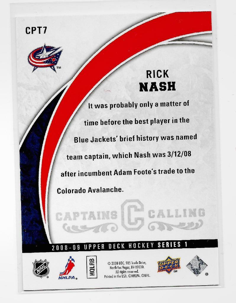 2008-09 Upper Deck Captains Calling #CPT7 Rick Nash 1