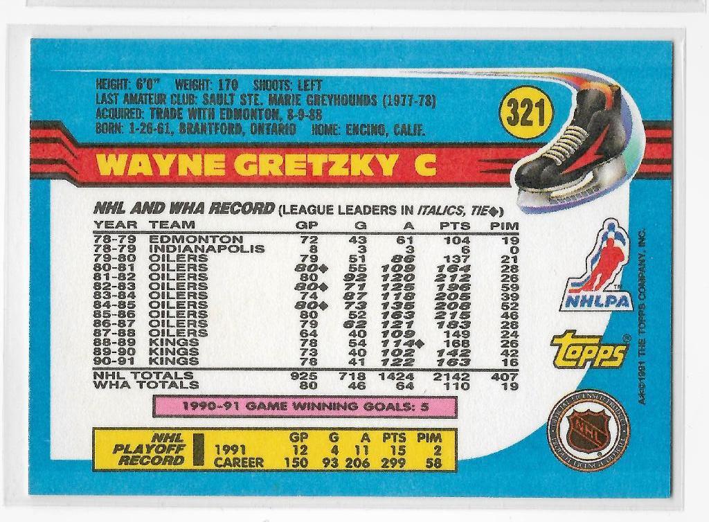 1991-92 Topps #321 Wayne Gretzky 1
