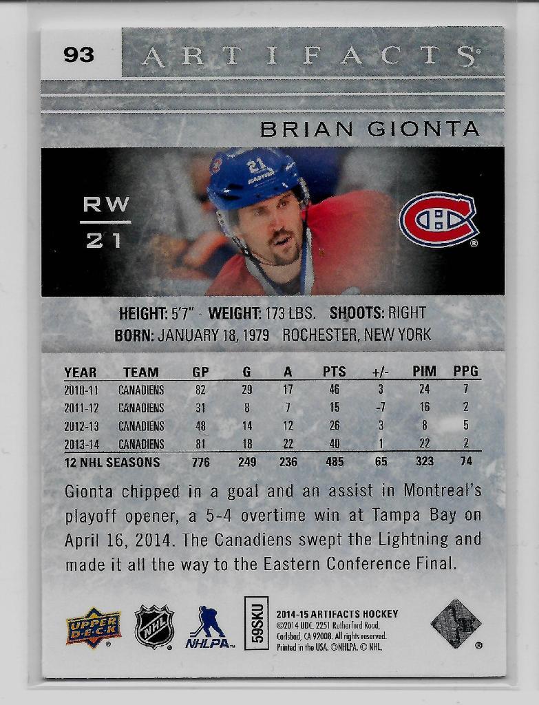 2014-15 Artifacts #93 Brian Gionta 1