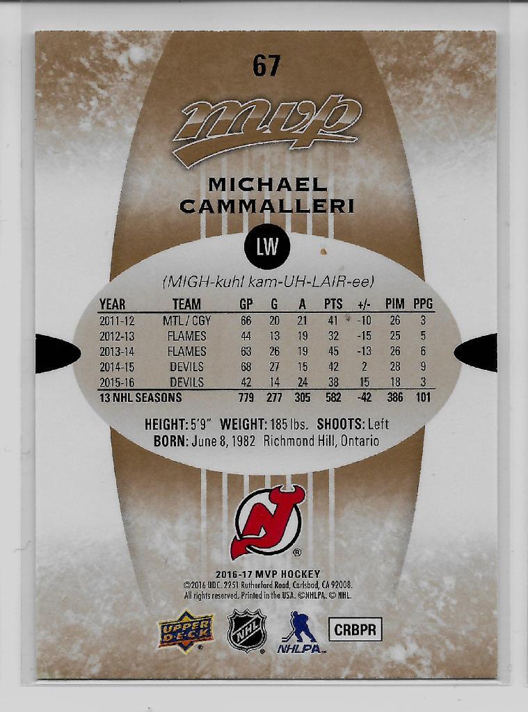 2016-17 Upper Deck MVP #67 Michael Cammalleri 1