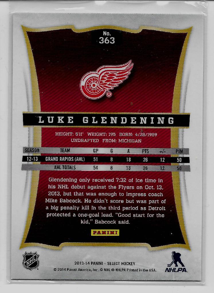 2013-14 Select #363 Luke Glendening RC 1