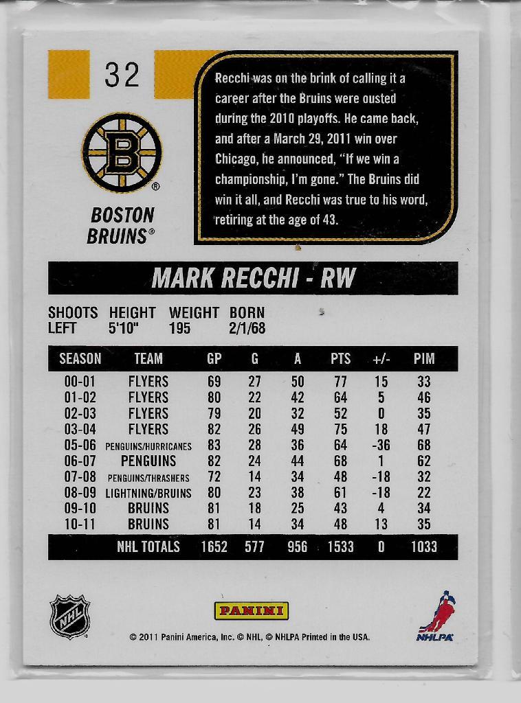 2011-12 Score #32 Mark Recchi SH 1