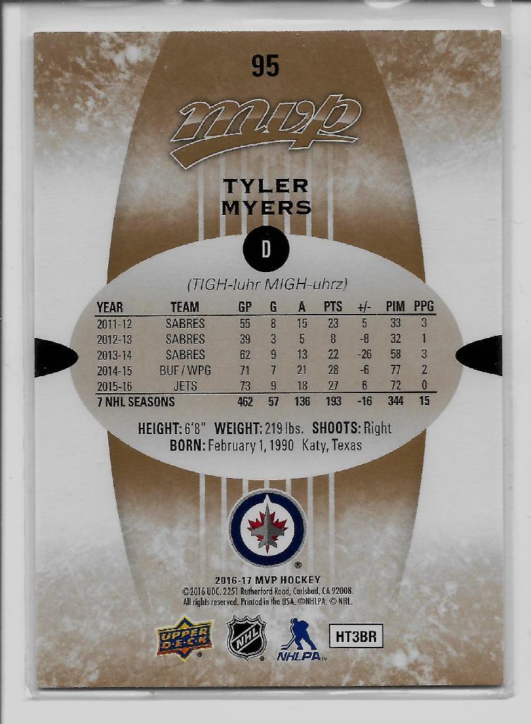 2016-17 Upper Deck MVP #95 Tyler Myers 1
