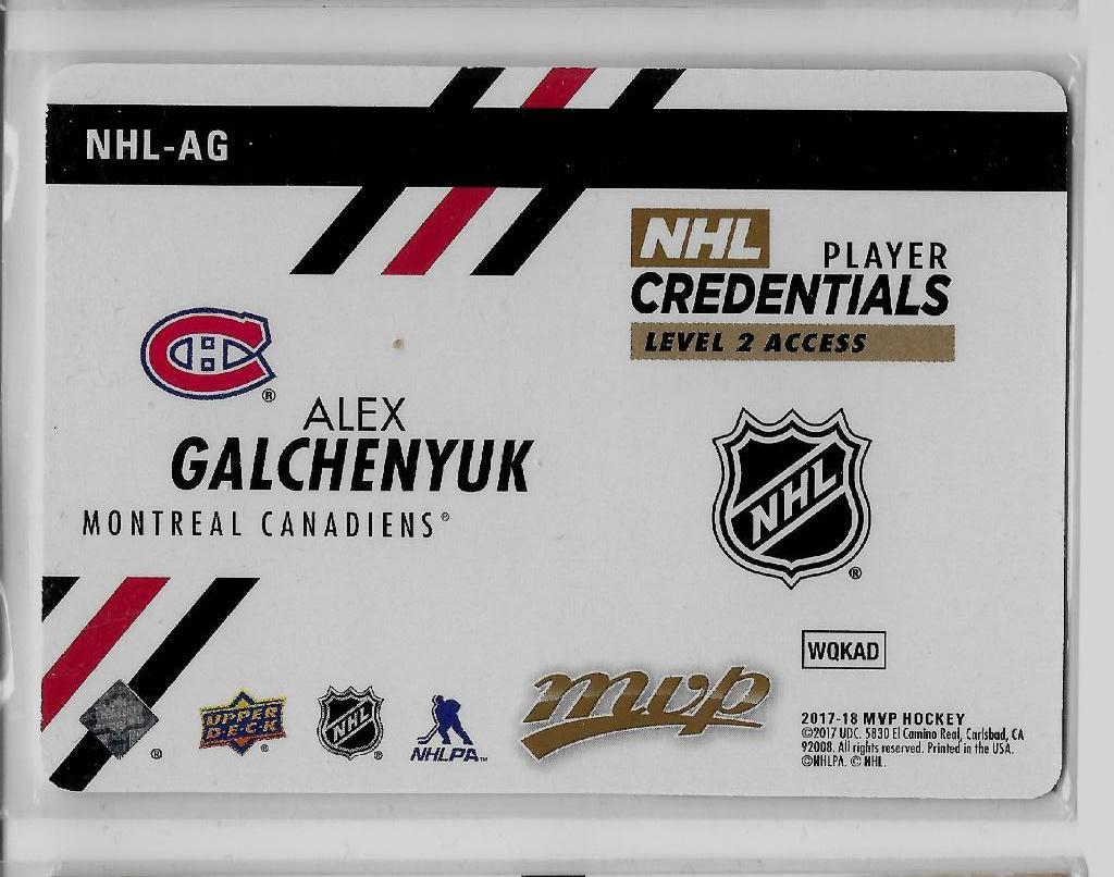2017-18 Upper Deck MVP NHL P Credentials Level 2 Access #NHLAGAlex Galchenyuk 1