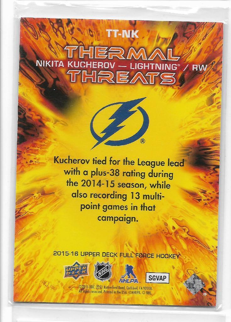 2015-16 Upper Deck Full Force Thermal Threats #TTNK Nikita Kucherov 1