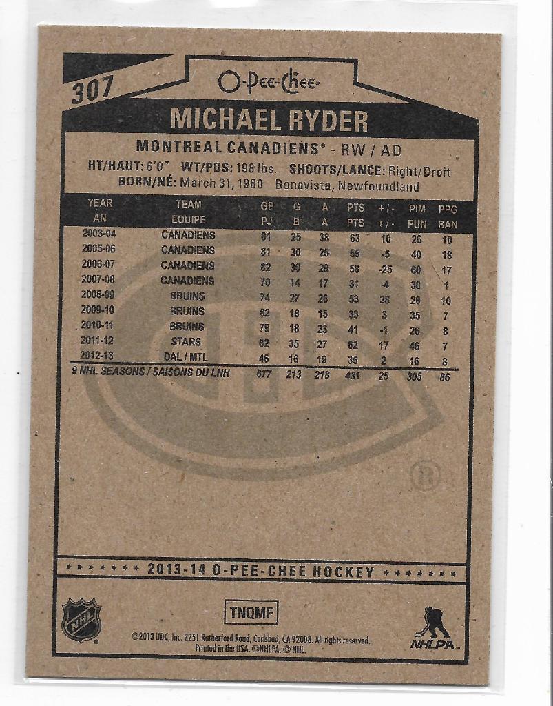 2013-14 O-Pee-Chee #307 Michael Ryder 1