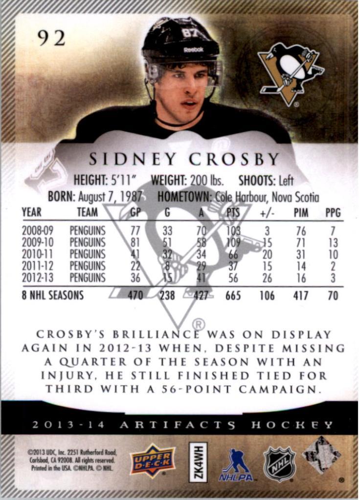 2013-14 Artifacts #92 Sidney Crosby 1