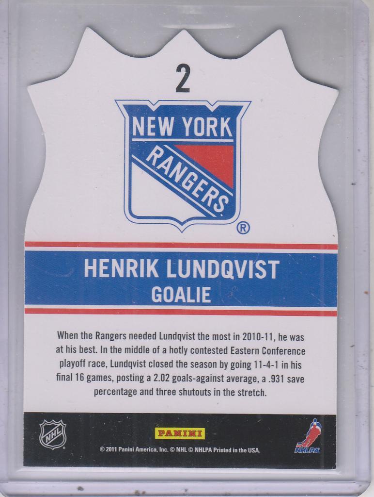 2011-12 Score NHL Shield Die Cuts #2 Henrik Lundqvist 1