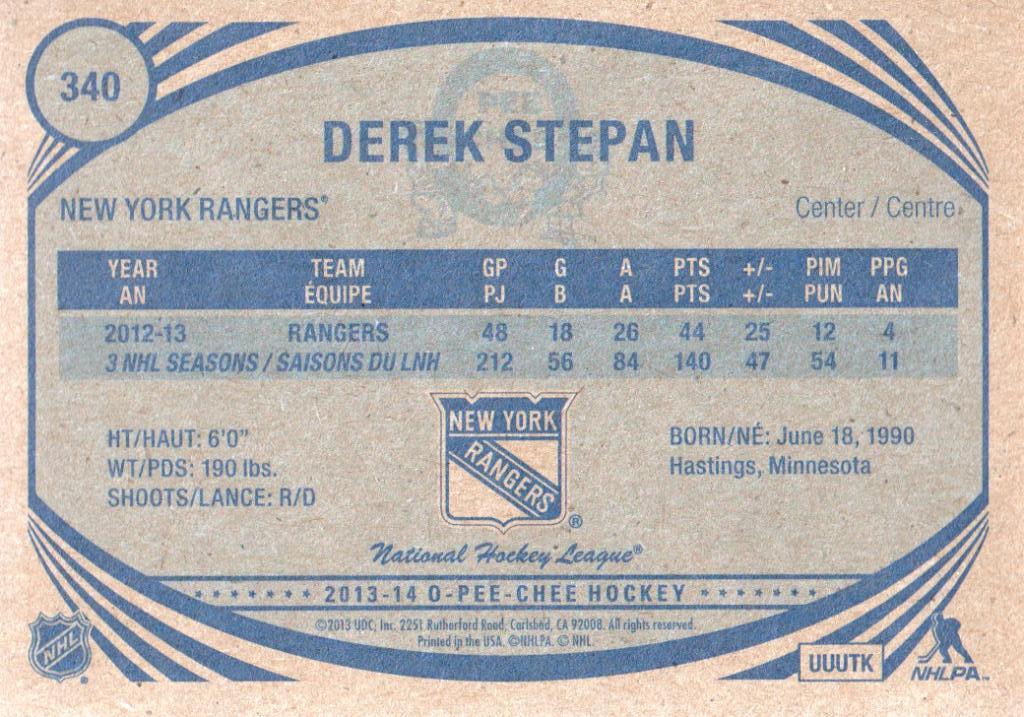 2013-14 O-Pee-Chee Retro #340 Derek Stepan 1