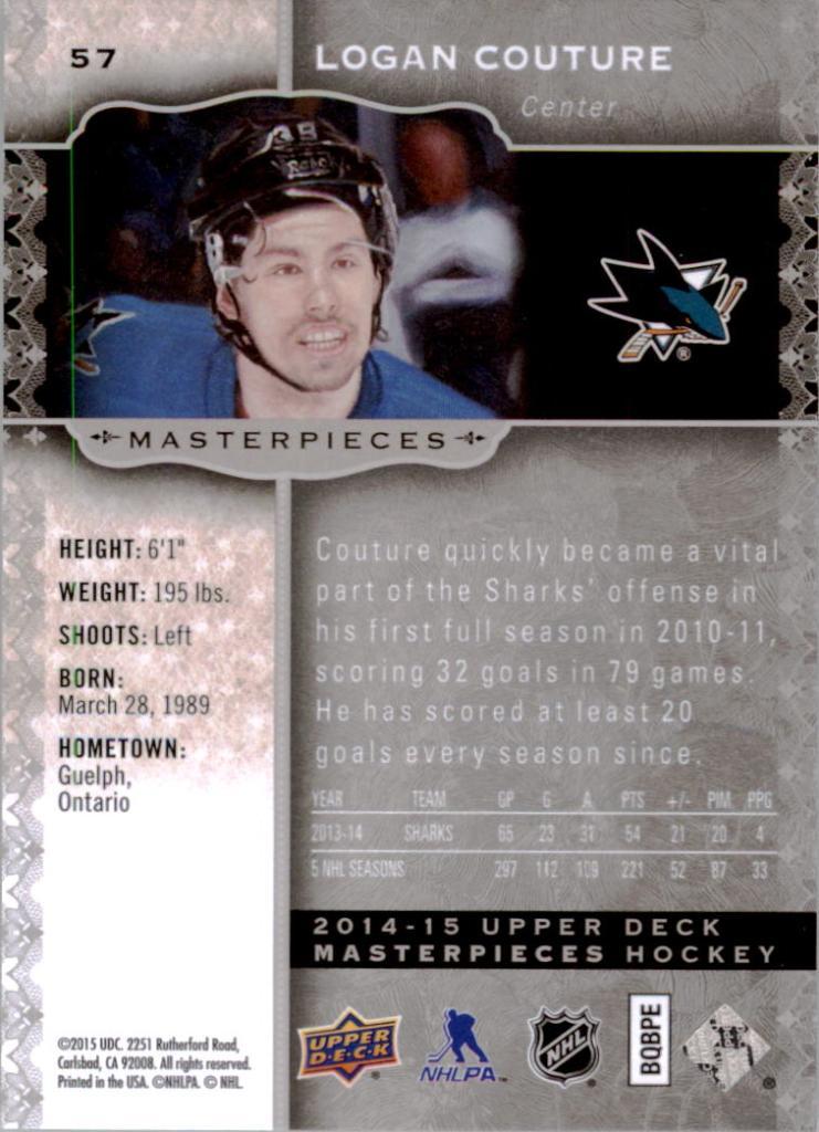 2014-15 UD Masterpieces #57 Logan Couture 1