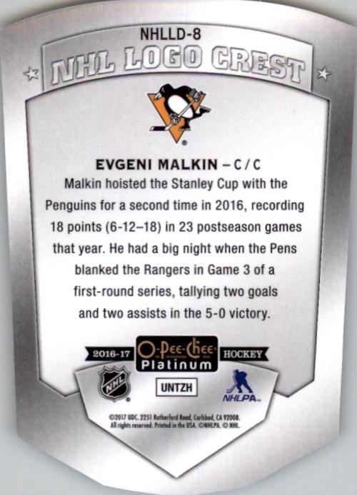 2016-17 O-Pee-Chee Platinum NHL Logo Crest Die Cuts #NHLLD8 Evgeni Malkin 1