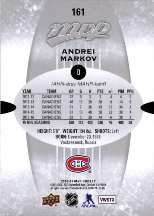 2016-17 Upper Deck MVP Silver Script #161 Andrei Markov 1