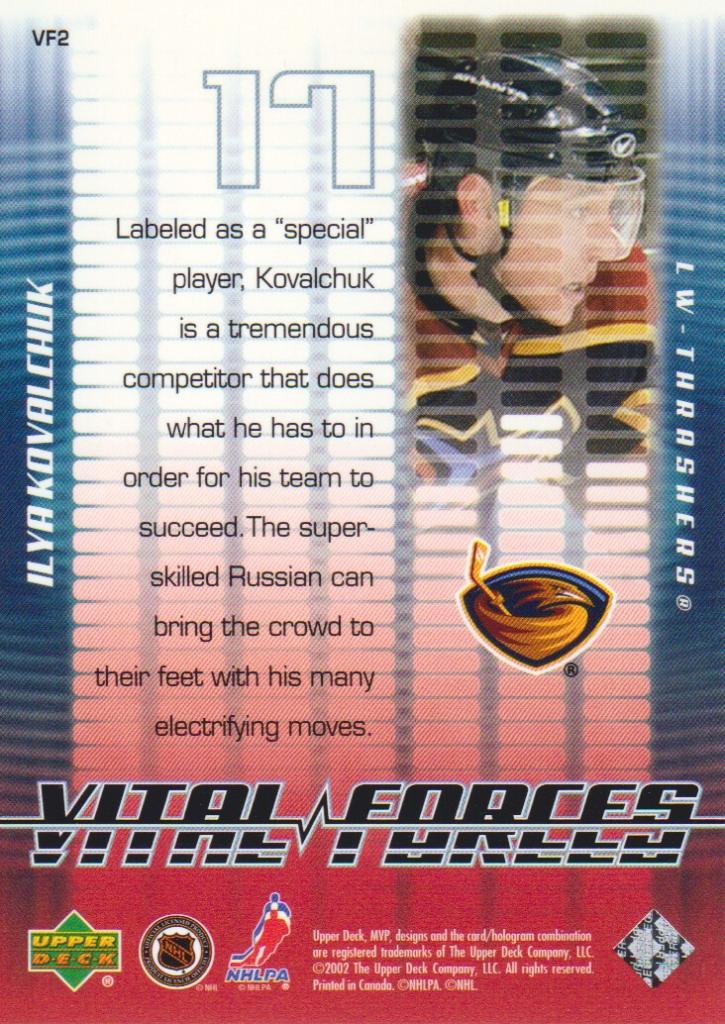 2002-03 Upper Deck MVP Vital Forces #VF2 Ilya Kovalchuk 1