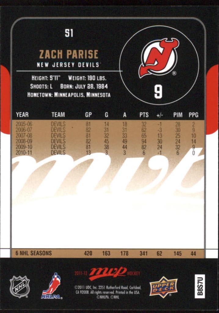 2011-12 Upper Deck MVP #51 Zach Parise 1