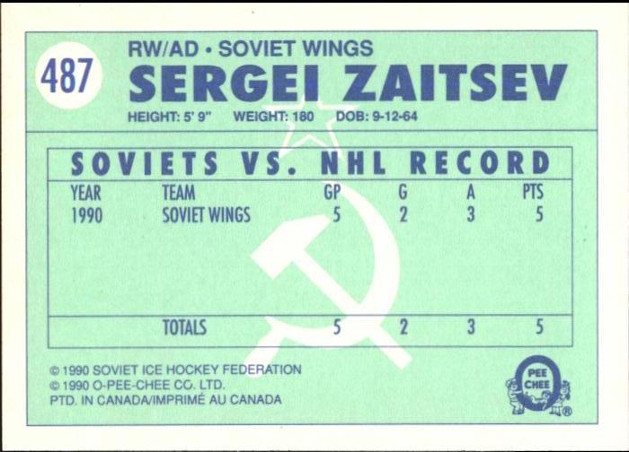 1990-91 O-Pee-Chee #487 Sergei Zaitsev RC 1
