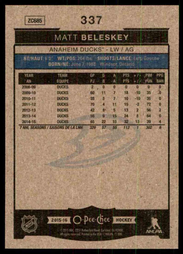 2015-16 O-Pee-Chee #337 Matt Beleskey 1