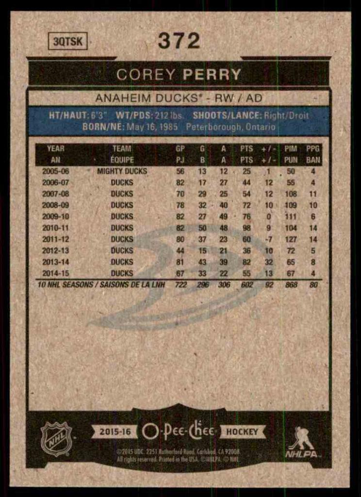2015-16 O-Pee-Chee #372 Corey Perry 1
