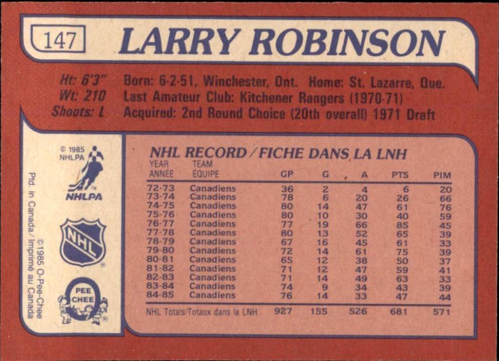 1985-86 O-Pee-Chee #147 Larry Robinson 1