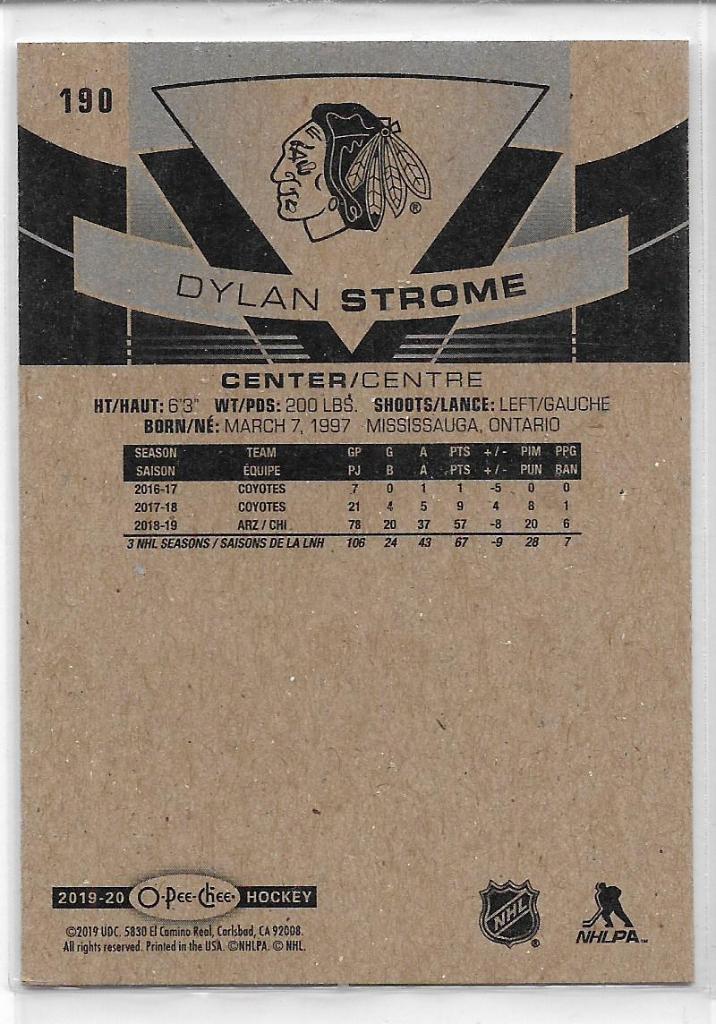 2019-20 O-Pee-Chee #190 Dylan Strome\ CB 1