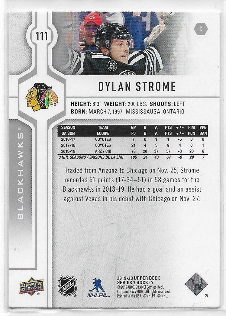 2019-20 Upper Deck #111 Dylan Strome\ CB 1