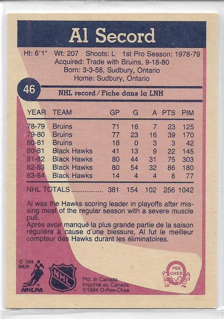 1984-85 O-Pee-Chee #46 Al Secord\ CB 1