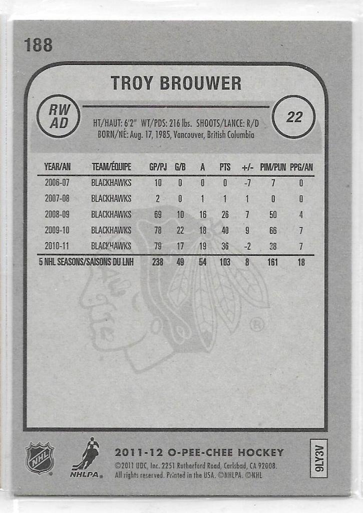 2011-12 O-Pee-Chee #188 Troy Brouwer\ CB 1