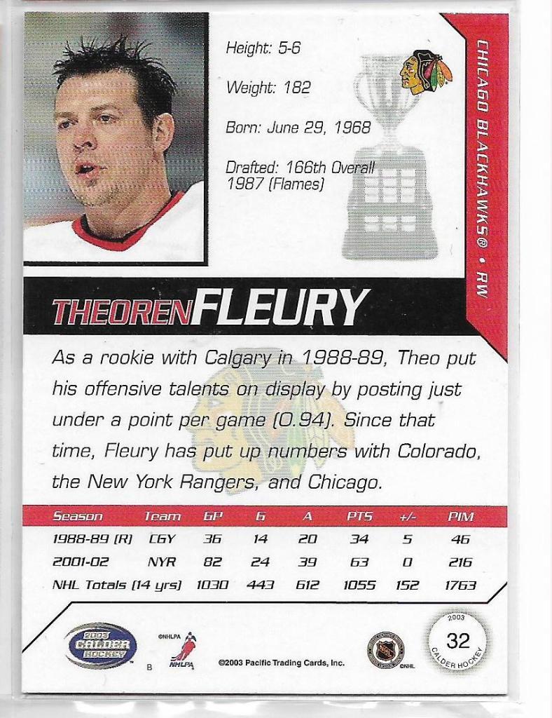 2002-03 Pacific Calder #32 Theoren Fleury \ CB 1