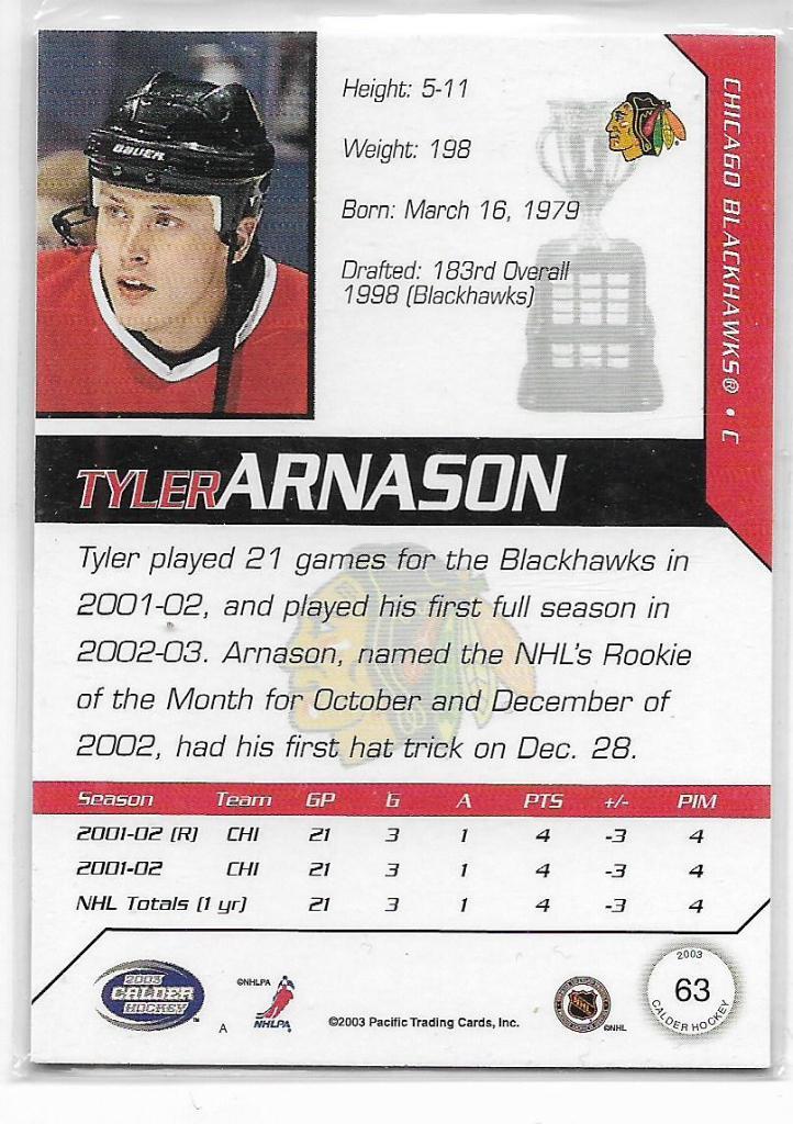 2002-03 Pacific Calder #63 Tyler Arnason \ CB 1