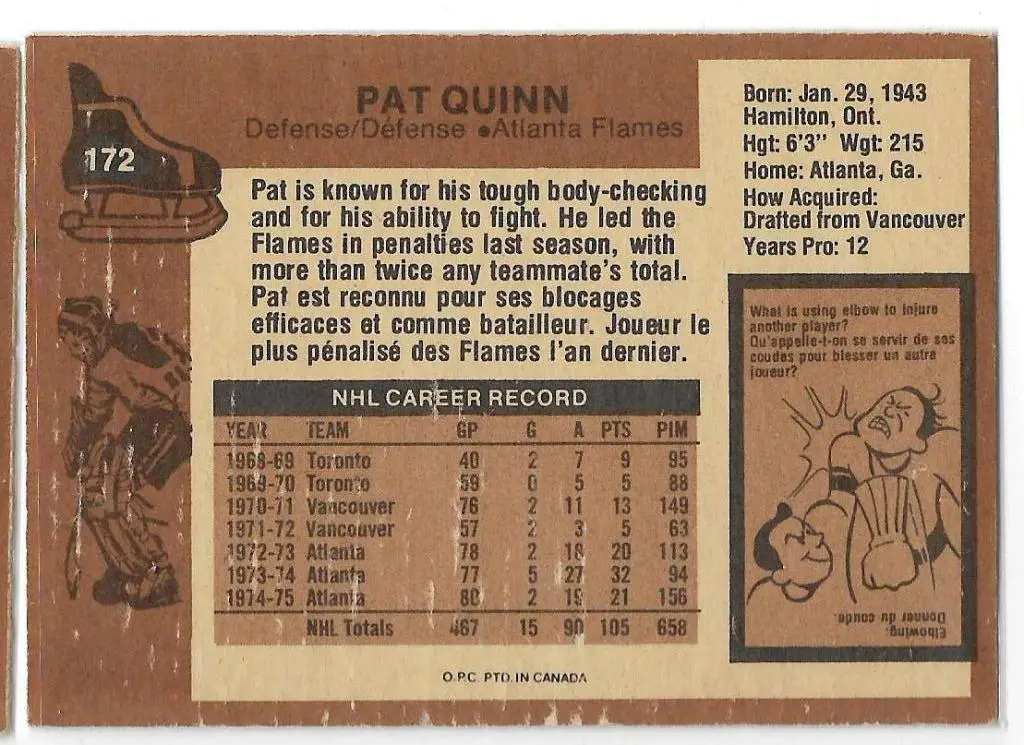1975-76 O-Pee-Chee #172 Pat Quinn\ CF 1