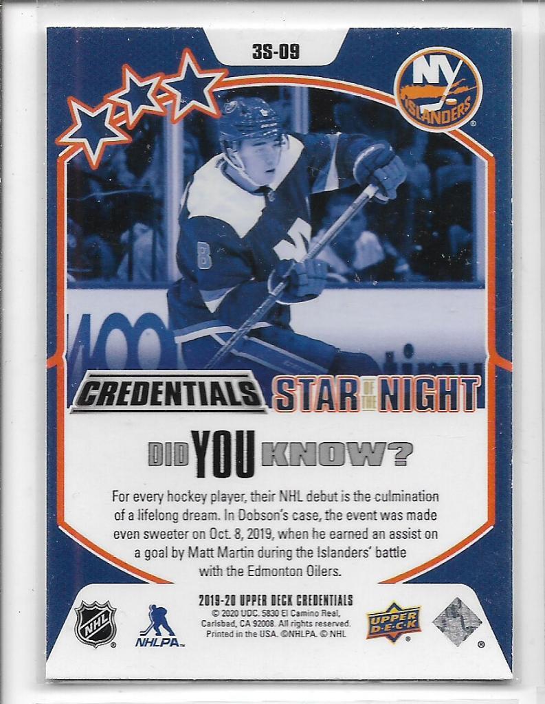 2019-20 Upper Deck Credentials 3rd Star of the Night #3S09 Noah Dobson\ NI 1